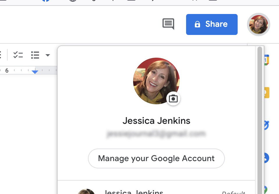 Click on Manage your Google Account button below your image icon in the top right corner.